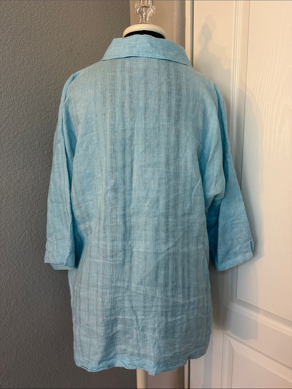Flax Light Blue 100% Linen Button-Front Oversized Boxy Top Size Medium - Picture 3 of 10
